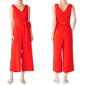 J Crew Bright Cerise Red Wrap-Tie Everyday Crepe Palazzo Jumpsuit Size 00